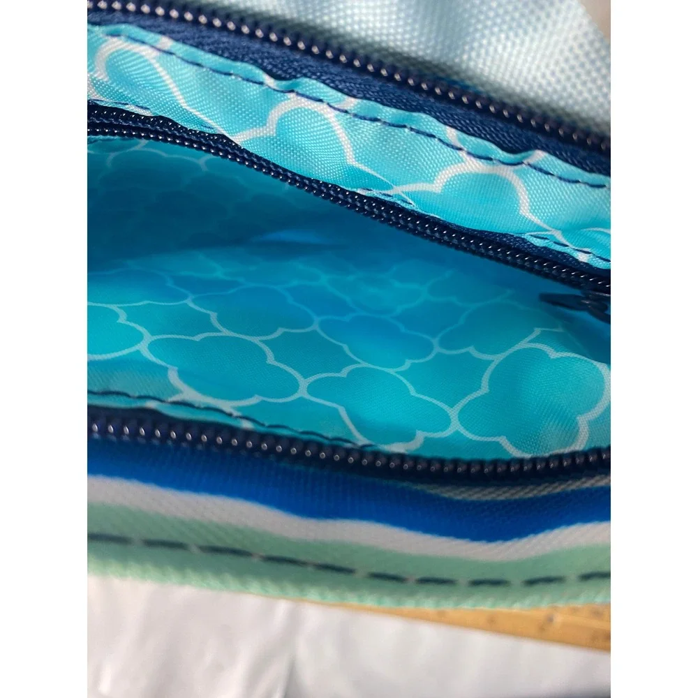 Small Pouch Bag Cosmetic Travel‎ Organizer Blue Aqua Geometric Print Zipper
